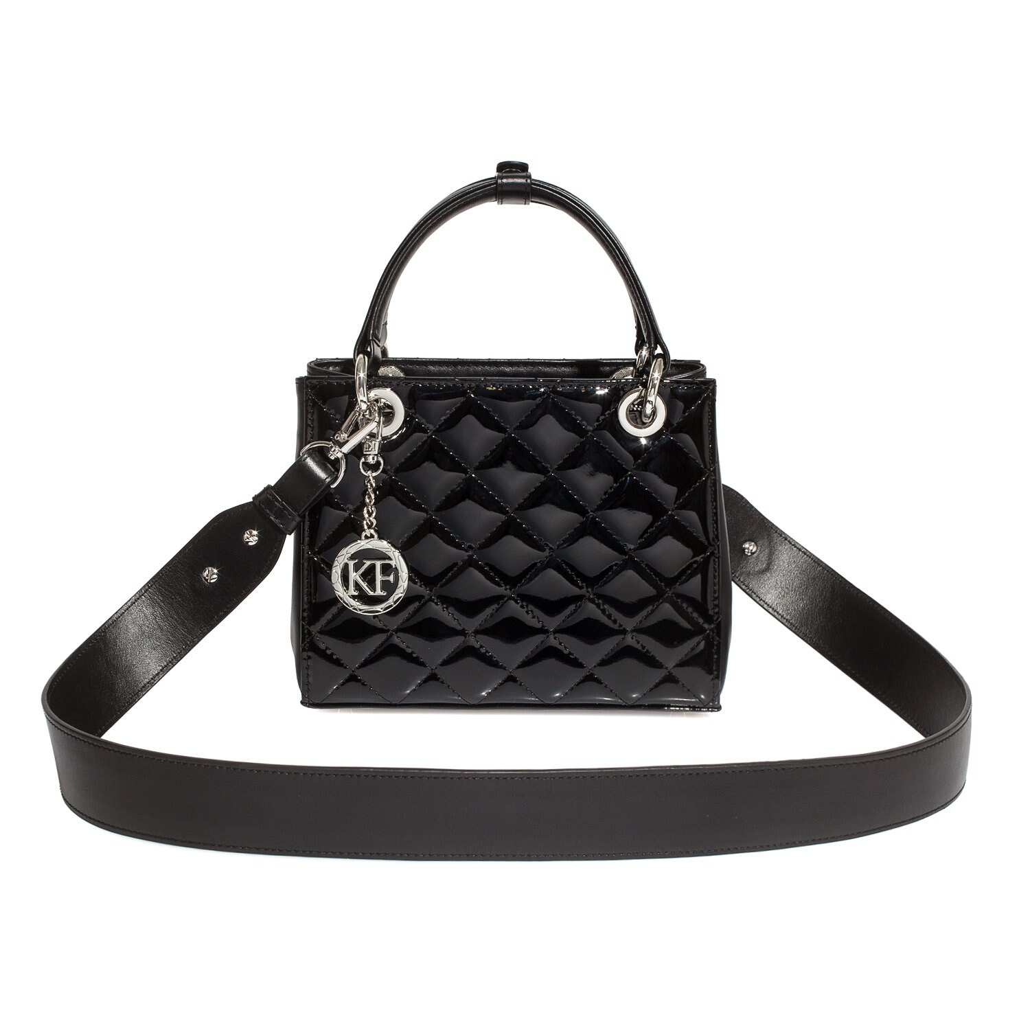 Leather Top Handle Bag, Black Patent Leather Handbag Top Handle, Women's Leather Bag KF-4657