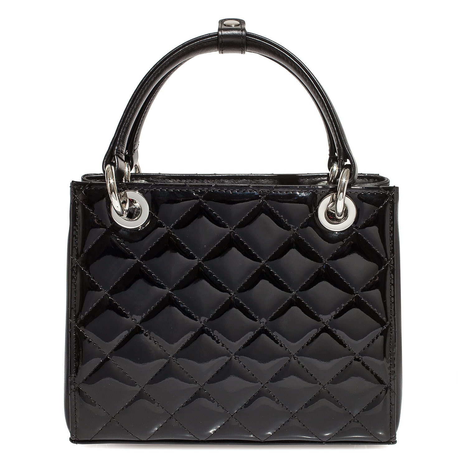 Leather Top Handle Bag, Black Patent Leather Handbag Top Handle, Women's Leather Bag KF-4657 - Image 4