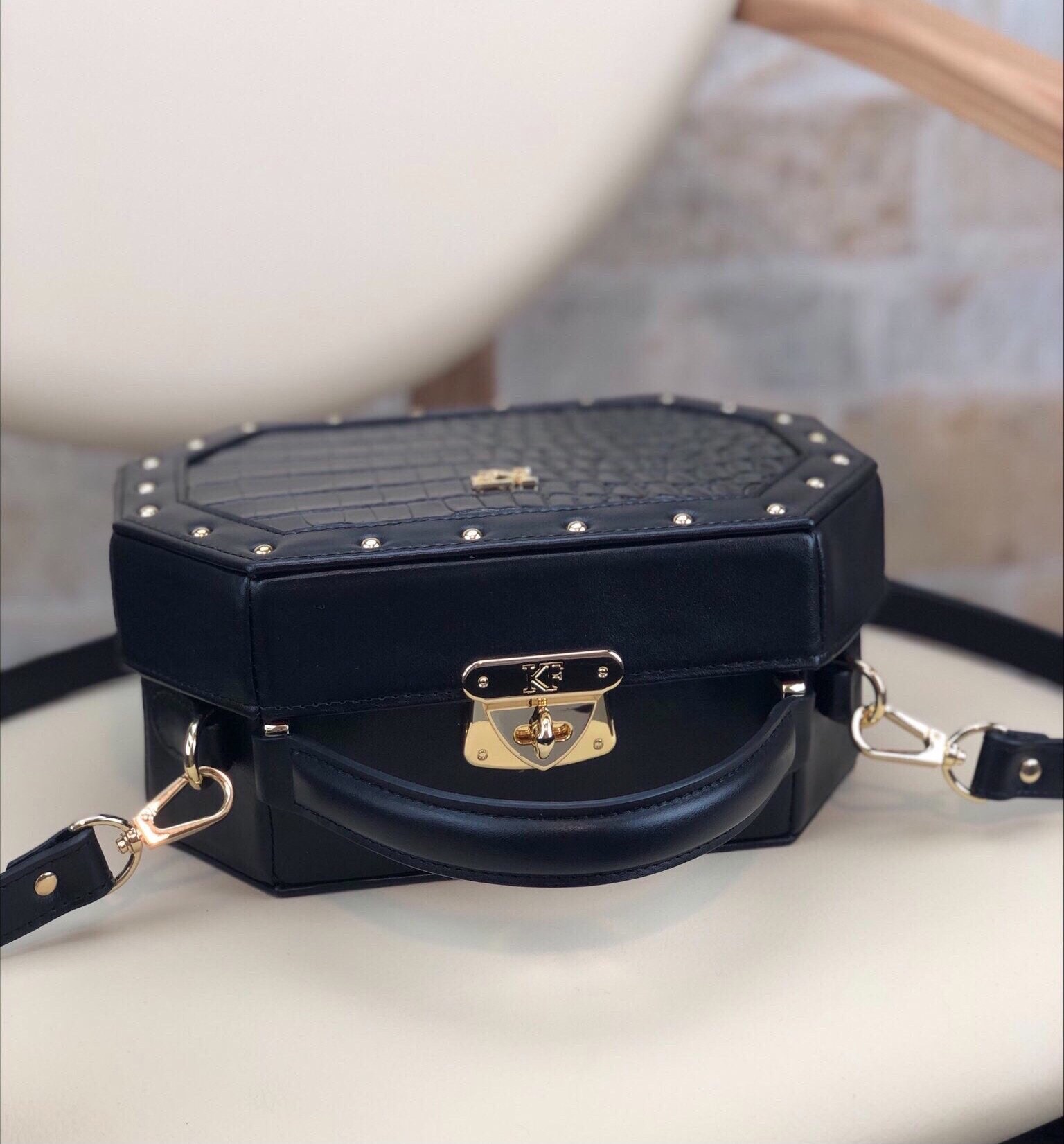 Leather Boxbag, Black Leather Box Bag, Women's Leather Boxbag, Leather bag KF-1763 - Image 3