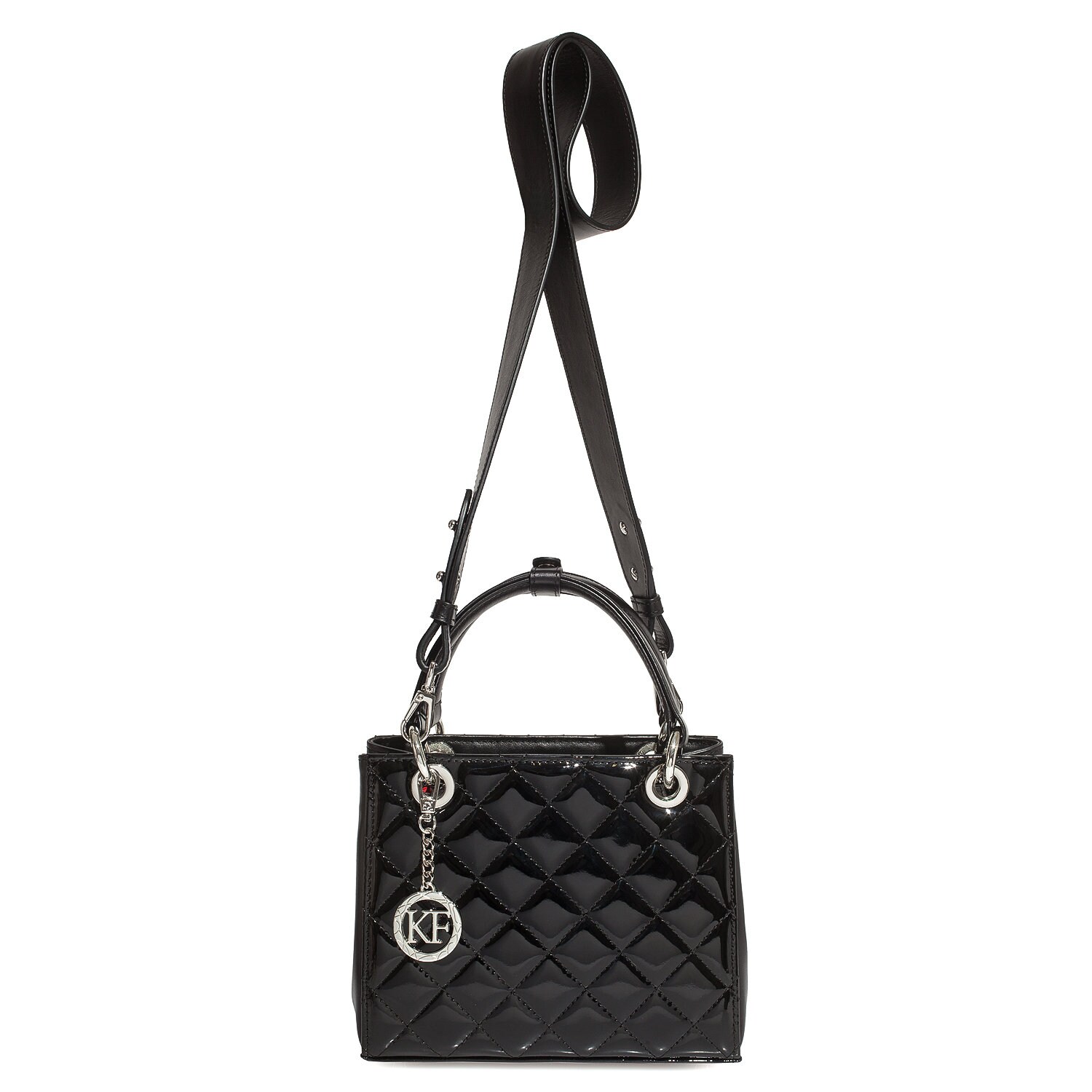 Leather Top Handle Bag, Black Patent Leather Handbag Top Handle, Women's Leather Bag KF-4657 - Image 3
