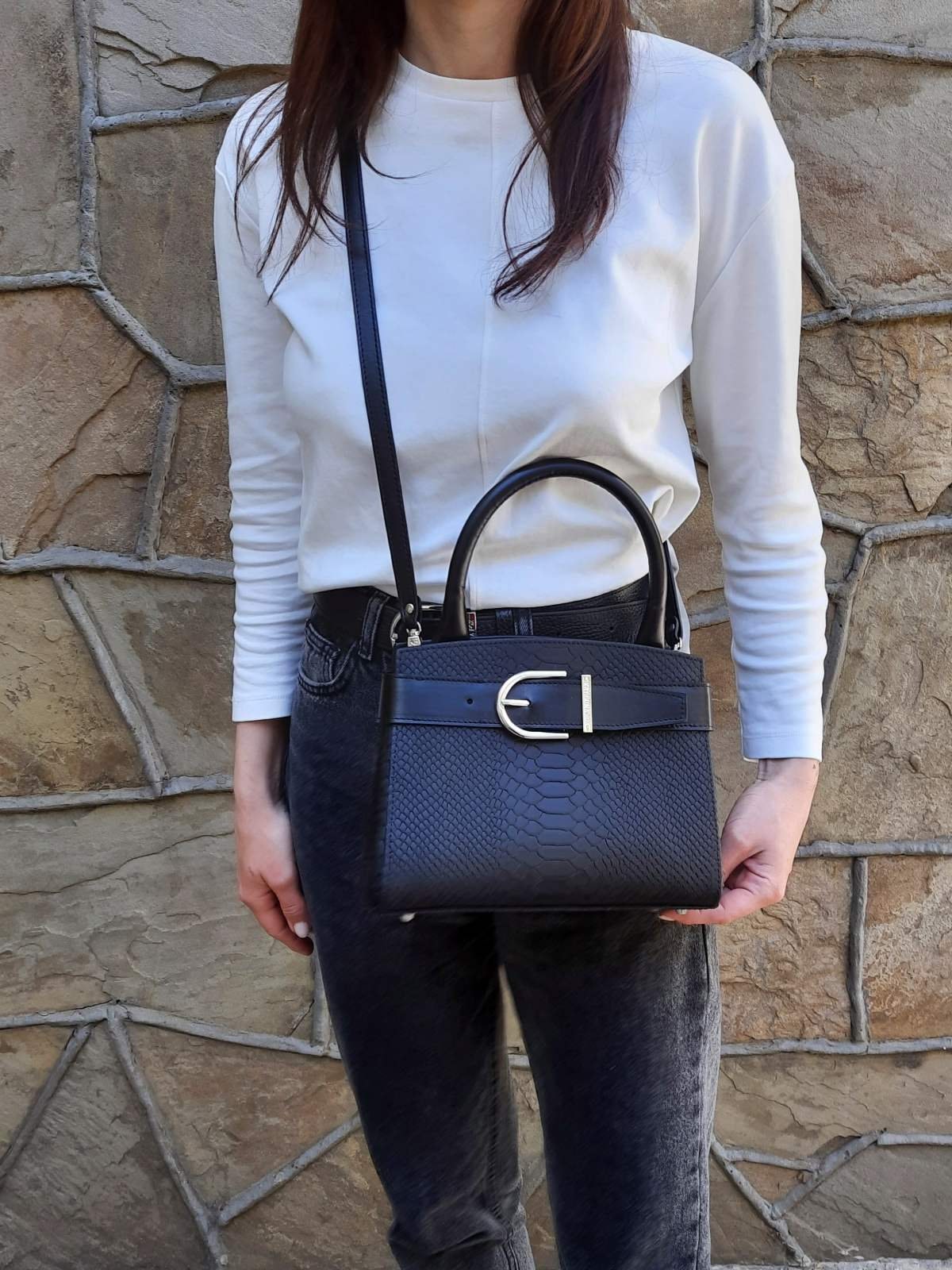 Leather Top Handle Bag, Cream Leather Handbag Top Handle, Women's Leather Bag KF-4966 - Image 6