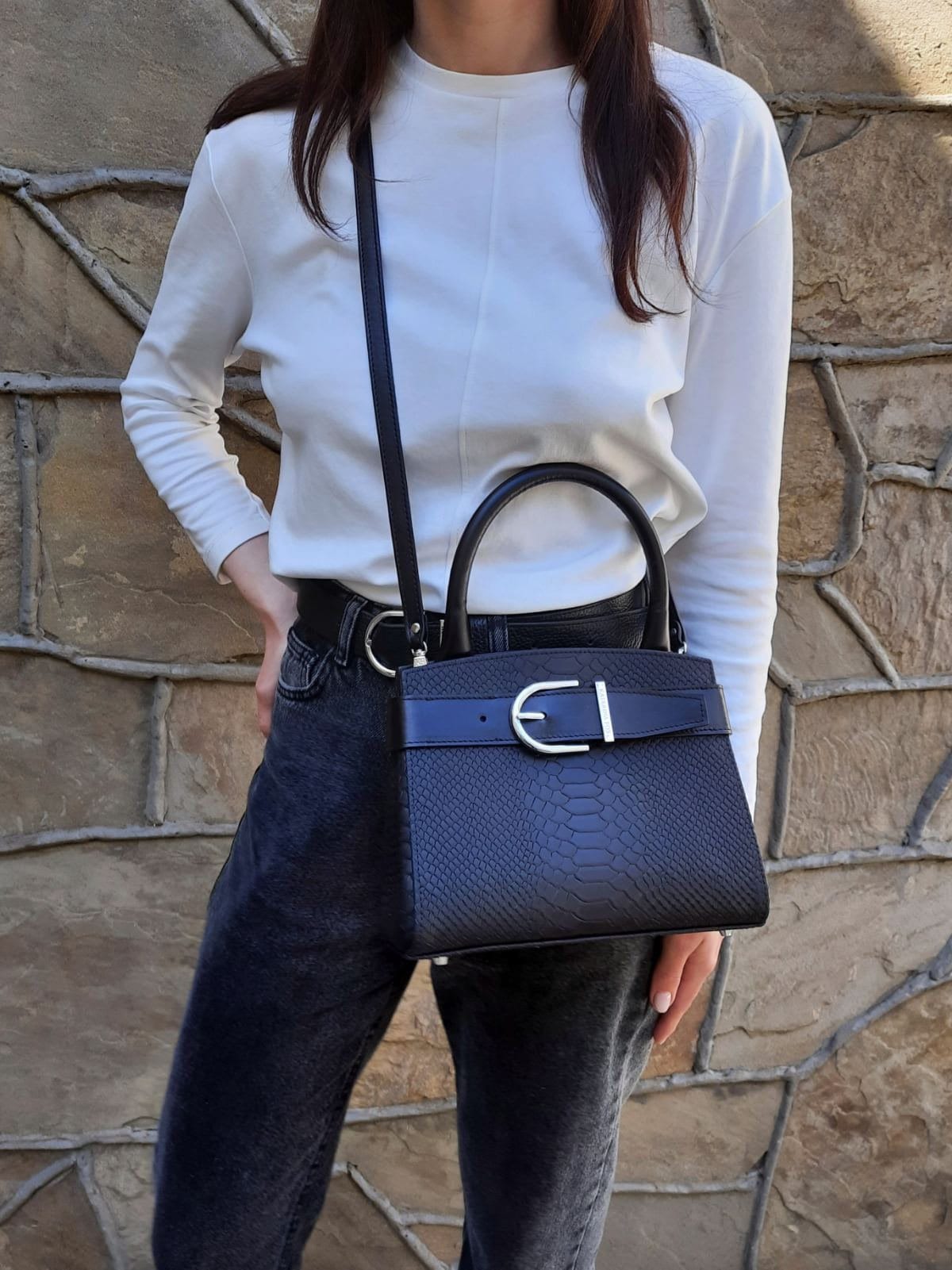 Leather Top Handle Bag, Red Leather Handbag Top Handle, Women's Leather Bag KF-4963 - Image 7