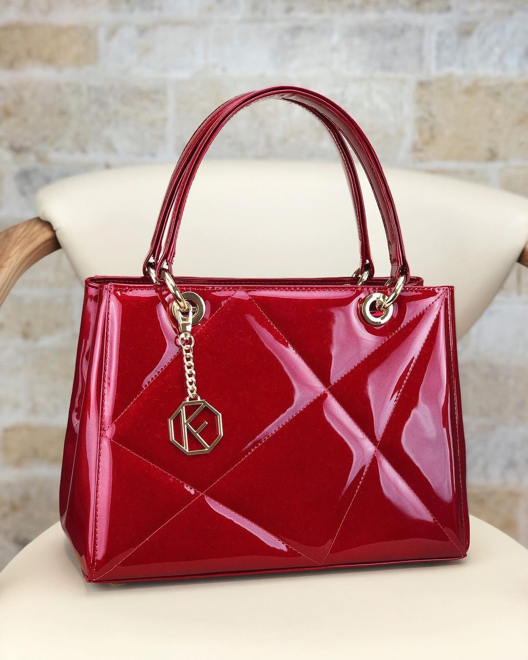 Patent Leather Top Handle Bag, Red Leather Handbag Top Handle, Women's Leather Bag KF-5000