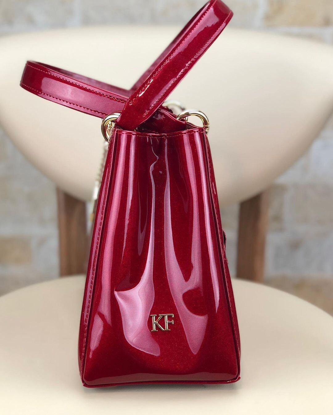 Patent Leather Top Handle Bag, Red Leather Handbag Top Handle, Women's Leather Bag KF-5000 - Image 2