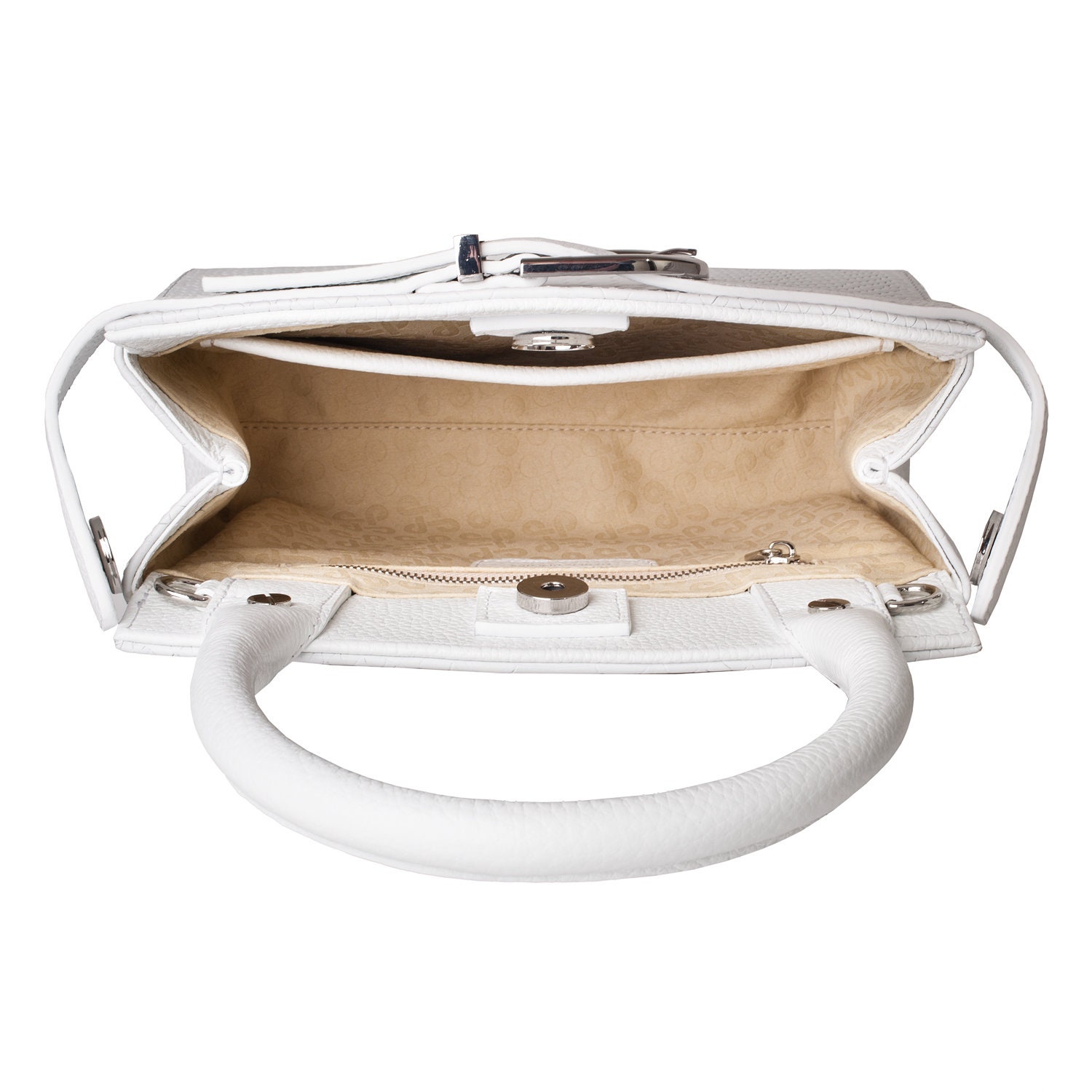 Leather Top Handle Bag, White Leather Handbag Top Handle, Women's Leather Bag KF-4986 - Image 9