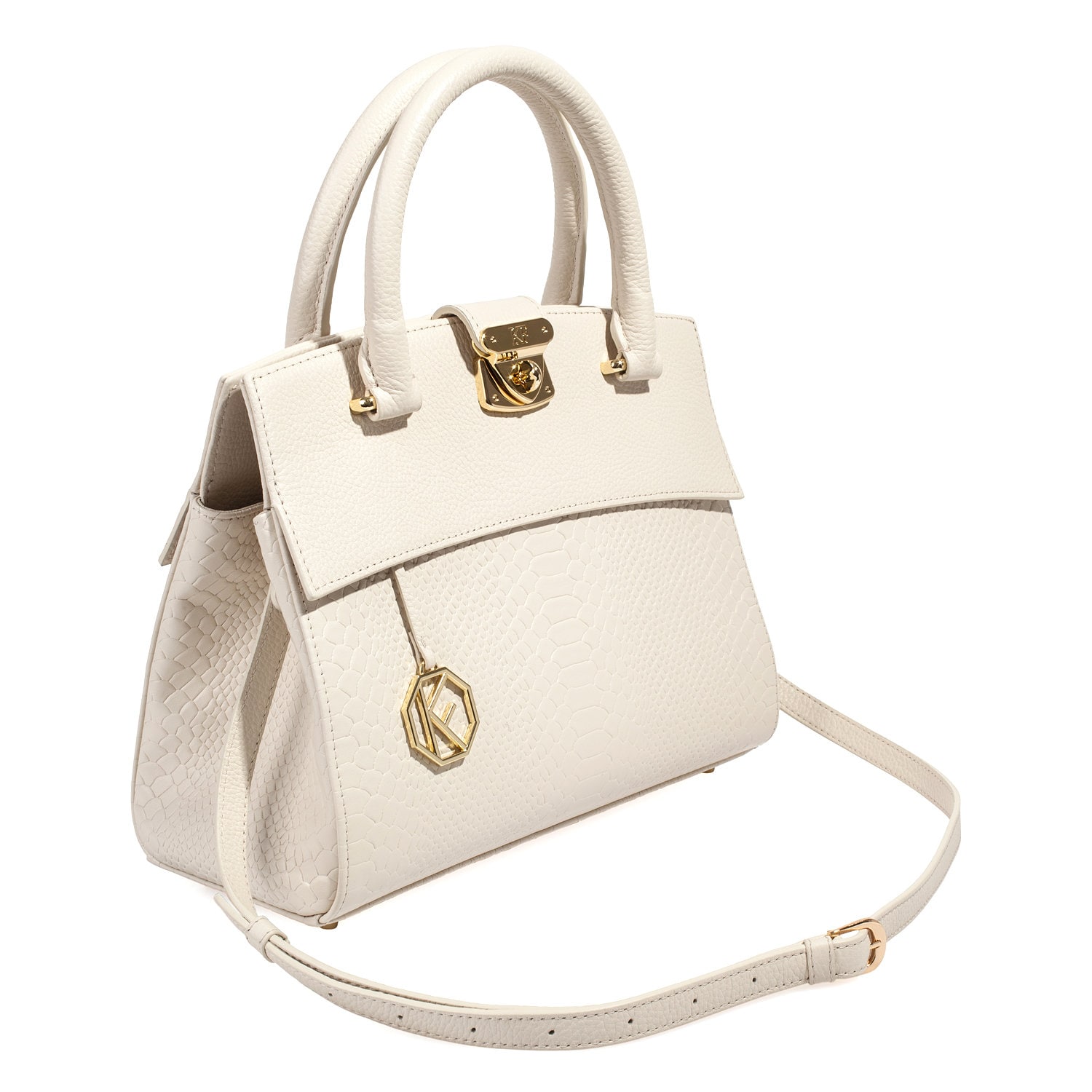 Leather Top Handle Bag, Cream Leather Handbag Top Handle, Women's Leather Bag KF-5034 - Image 2