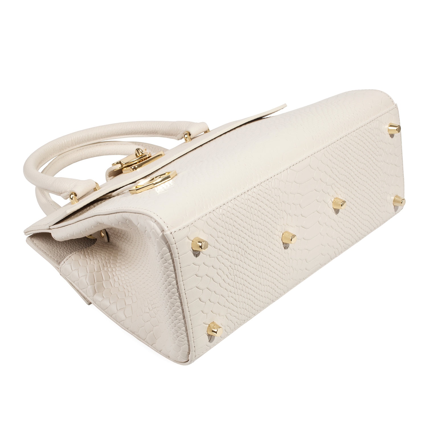 Leather Top Handle Bag, Cream Leather Handbag Top Handle, Women's Leather Bag KF-5034 - Image 3