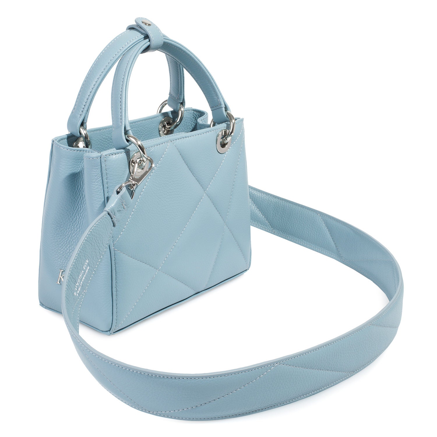 Leather Top Handle Bag, Light Blue Leather Handbag Top Handle, Women's Leather Bag KF-4917 - Image 2