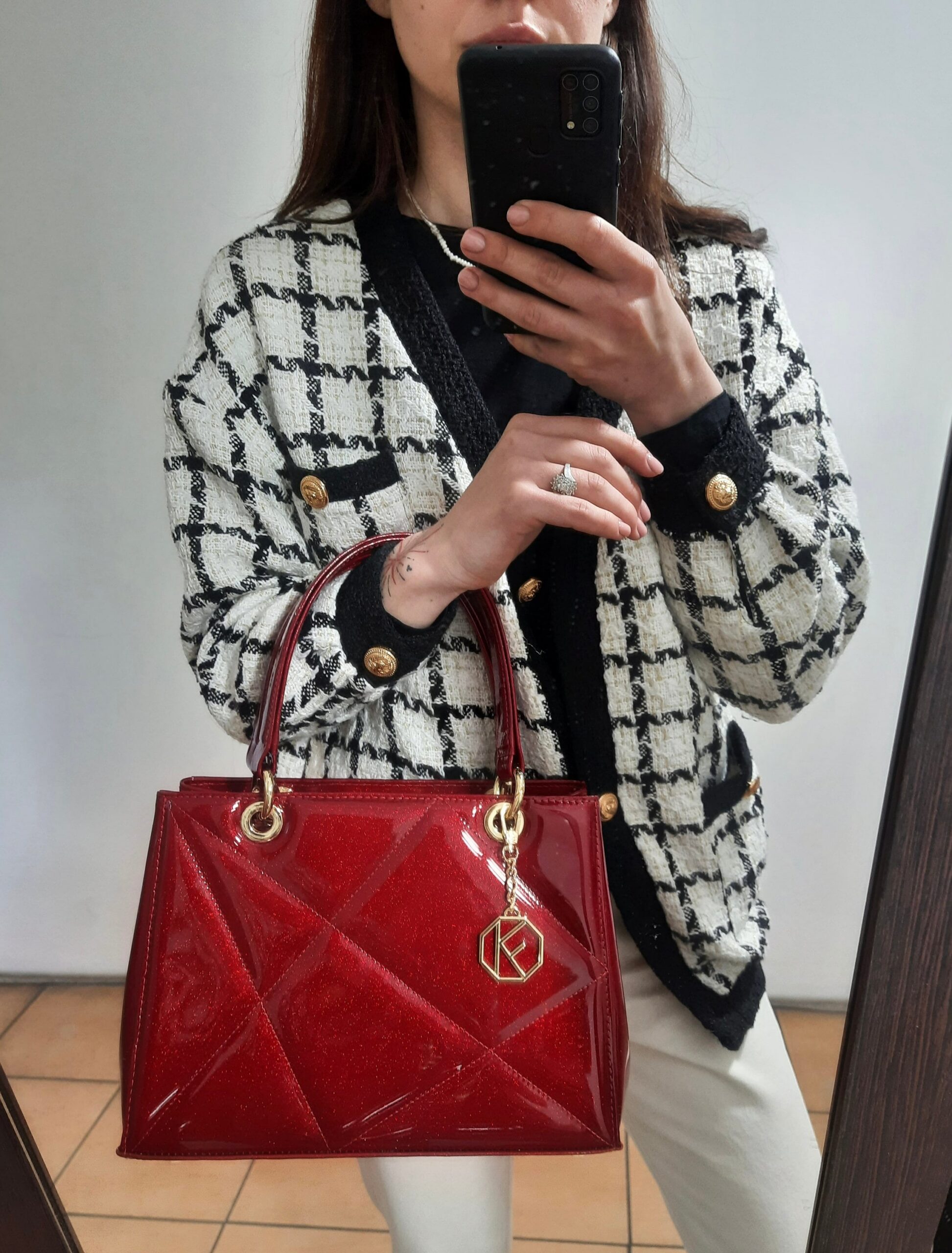 Patent Leather Top Handle Bag, Red Leather Handbag Top Handle, Women's Leather Bag KF-5000 - Image 5
